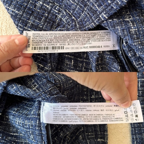 NWT Zara Navy Blue Tweed Off-Shoulder Flare Sleeve Top XS - Picture 8 of 14